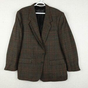 Vintage Blazer Mens 46R Brown Red Glen Check Alpaca Wool Two Button Business